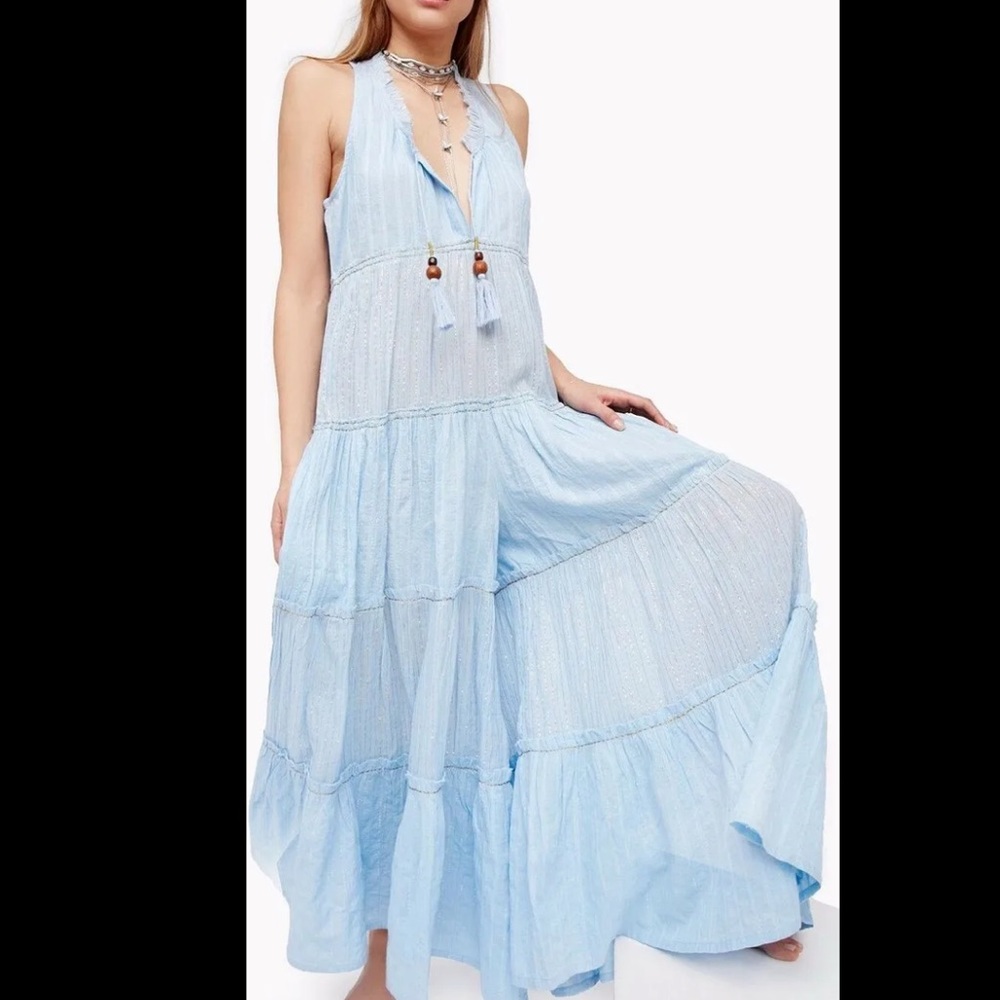Free people light blue beach bum jumpsuit sz S
